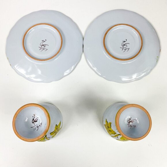 Cantagalli Florence Italy Double Egg Cups With Plates Set Of 2 Ceramic Ivy Vine - Picture 6 of 7